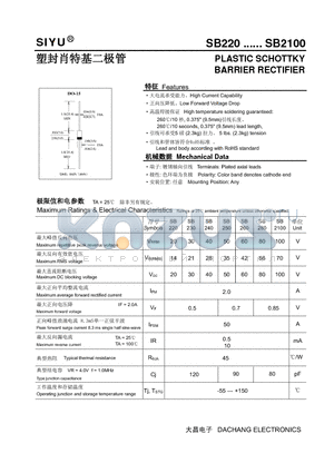 SB220 datasheet - PLASTIC SCHOTTKY BARRIER RECTIFIER