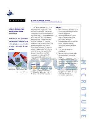 MT2121 datasheet - RF SILICON AND SUBSYSTEMS SOLUTIONS FOR BROADBAND COMMUNICATIONS AND AUTOMOTIVE ELECTRONICS
