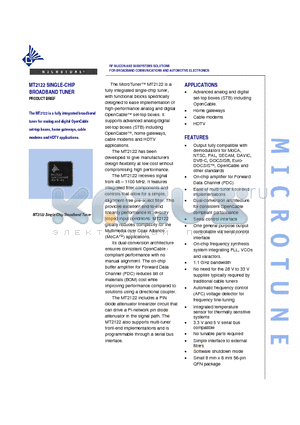 MT2122 datasheet - RF SILICON AND SUBSYSTEMS SOLUTIONS FOR BROADBAND COMMUNICATIONS AND AUTOMOTIVE ELECTRONICS