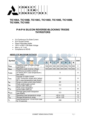 TIC108N datasheet - P-N-P-N SILICON REVERSE-BLOCKING TRIODE THYRISTORS