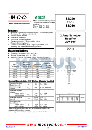 SB220 datasheet - 2 Amp Schottky Rectifier 20V-60V