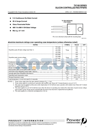 TIC108S datasheet - SILICON CONTROLLED RECTIFIERS