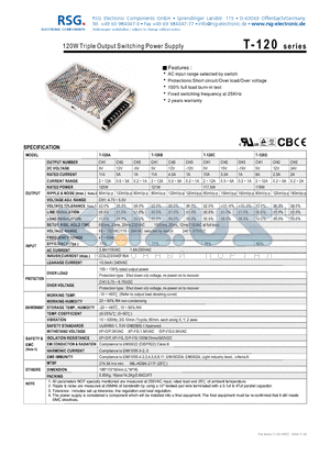 T-120A datasheet - 120W Triple Output Switching Power Supply