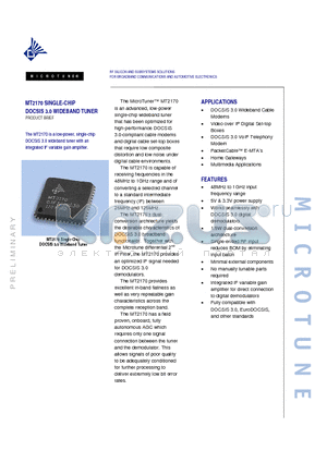 MT2170 datasheet - RF SILICON AND SUBSYSTEMS SOLUTIONS FOR BROADBAND COMMUNICATIONS AND AUTOMOTIVE ELECTRONICS