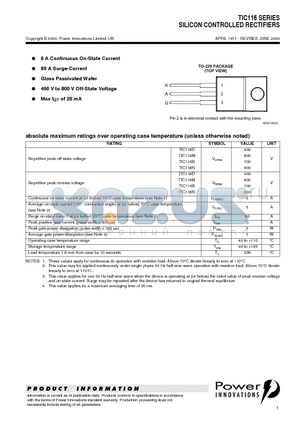 TIC116N datasheet - SILICON CONTROLLED RECTIFIERS