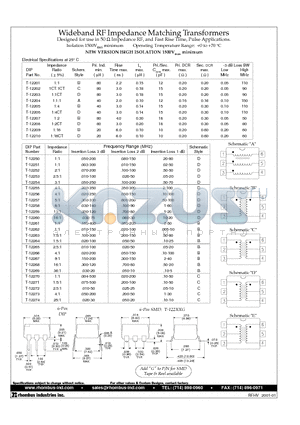 T-12204 datasheet - Wideband RF Impedance Matching Transformers