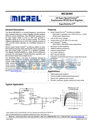 MIC26400YJL datasheet - 5A Hyper Speed Control Synchronous DC/DC Buck Regulator