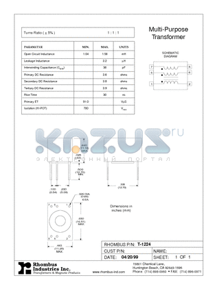 T-1224 datasheet - Multi-Purpose Transformer