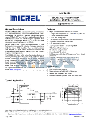 MIC261201 datasheet - 28V, 12A Hyper Speed Control Synchronous DC/DC Buck Regulator