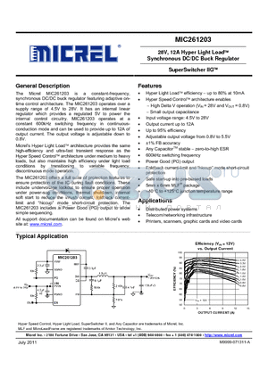 MIC261203 datasheet - 28V, 12A Hyper Light Load Synchronous DC/DC Buck Regulator