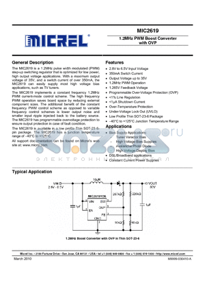 MIC2619YD6 datasheet - 1.2MHz PWM Boost Converter with OVP