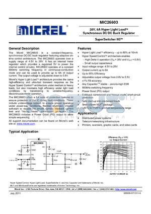 MIC26603 datasheet - 28V, 6A Hyper Light Load Synchronous DC/DC Buck Regulator