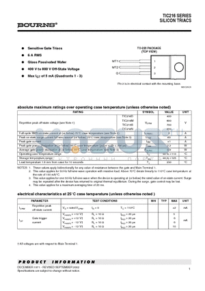 TIC216 datasheet - SILICON TRIACS