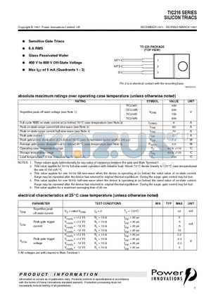 TIC216D datasheet - SILICON TRIACS