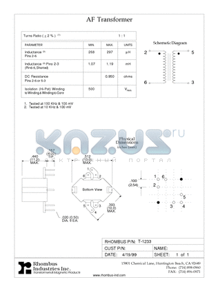 T-1233 datasheet - AF Transformer