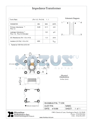 T-1236 datasheet - Impedance Transformer