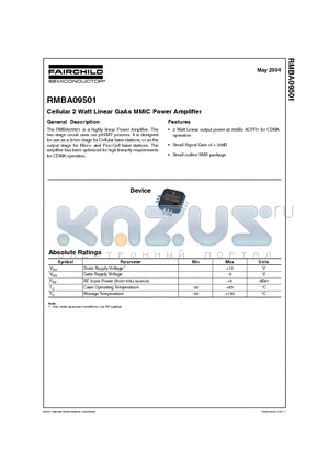 RMBA09501 datasheet - Cellular 2 Watt Linear GaAs MMIC Power Amplifier