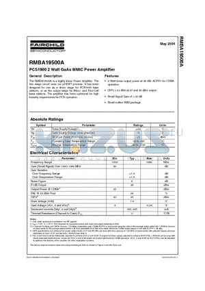 RMBA19500A datasheet - PCS1900 2 Watt GaAs MMIC Power Amplifier