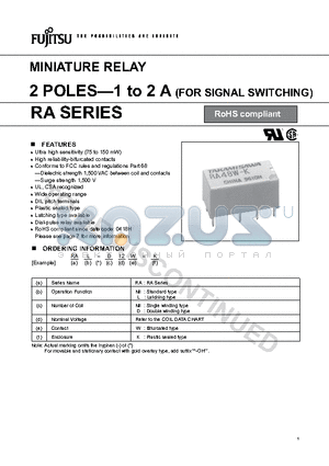 RA-12W-K datasheet - MINIATURE RELAY 2 POLES - 1 to 2 A (FOR SIGNAL SWITCHING)