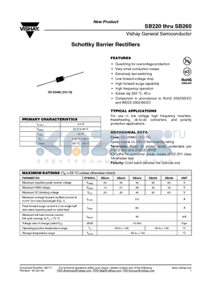 SB230 datasheet - Schottky Barrier Rectifiers