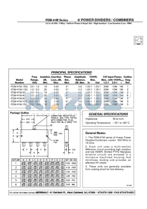 PDM-41M-.75G datasheet - 0 POWER DIVIDERS / COMBINERS