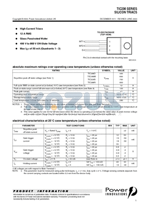 TIC236 datasheet - SILICON TRIACS