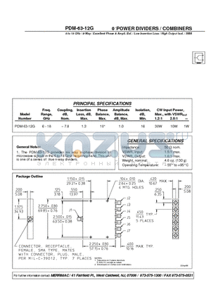 PDM-63-12G datasheet - 0 POWER DIVIDERS / COMBINERS