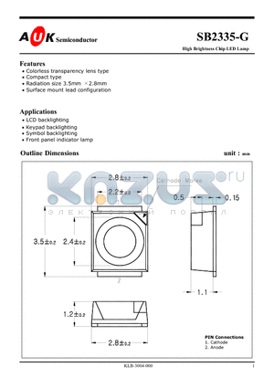 SB2335-G datasheet - High Brightness Chip LED Lamp