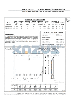 PDM-84-12G datasheet - 0 POWER DIVIDERS / COMBINERS
