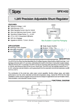 SPX1432 datasheet - 1.24V Precision Adjustable Shunt Regulator