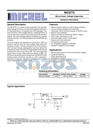 MIC2775 datasheet - Micro-Power Voltage Supervisor Advance Information