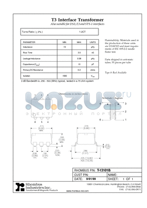 T-13101B datasheet - T3 Interface Transformer