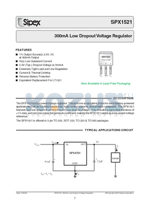 SPX1521M3-3.3/TR datasheet - 300mA Low Dropout Voltage Regulator