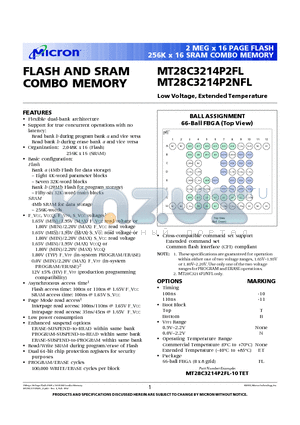 MT28C3214P2FL datasheet - FLASH AND SRAM COMBO MEMORY