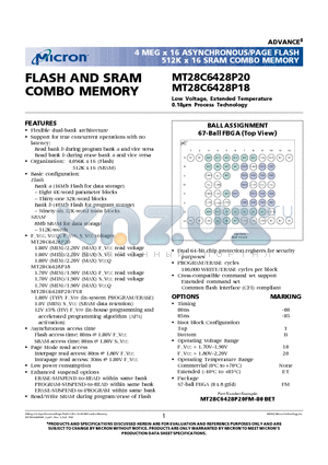 MT28C6428P20 datasheet - FLASH AND SRAM COMBO MEMORY