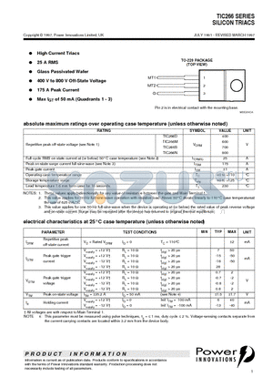 TIC266S datasheet - SILICON TRIACS