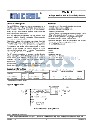 MIC2778 datasheet - Voltage Monitor with Adjustable Hysteresis