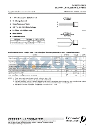 TICP107 datasheet - SILICON CONTROLLED RECTIFIERS