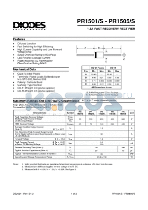 PR1501S datasheet - 1.5A FAST RECOVERY RECTIFIER