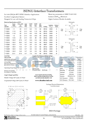 T-13200 datasheet - ISDN U-Interface Transformers
