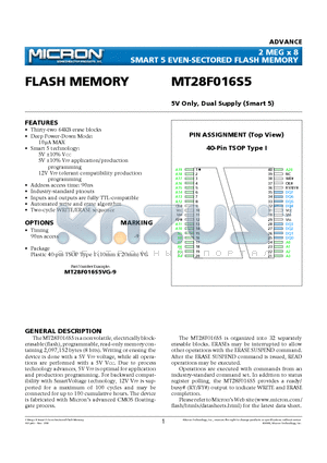 MT28F016S5VG-9 datasheet - 2 MEG x 8 SMART 5 EVEN-SECTORED FLASH MEMORY