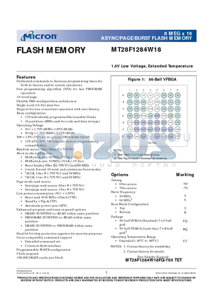 MT28F1284W18 datasheet - 1.8V Low Voltage, Extended Temperature