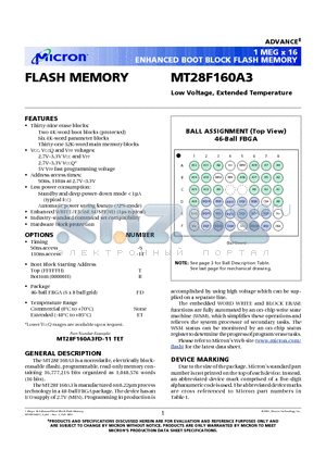 MT28F160A3 datasheet - FLASH MEMORY