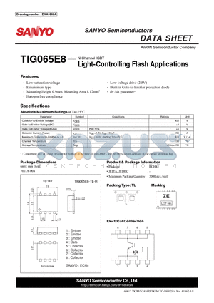 TIG065E8-TL-H datasheet - N-Channel IGBT Light-Controlling Flash Applications