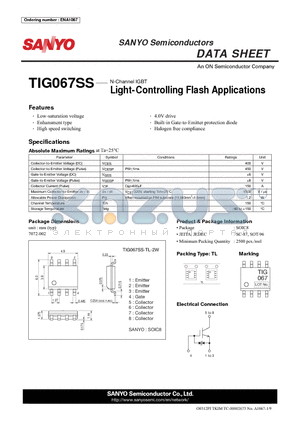 TIG067SS-TL-2W datasheet - Light-Controlling Flash Applications