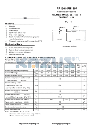 PR1503 datasheet - Fast Recovery Rectifiers