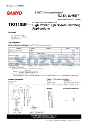 TIG110BF datasheet - High Power High Speed Switching Applications