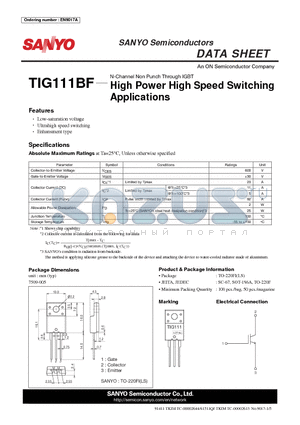 TIG111BF datasheet - High Power High Speed Switching Applications