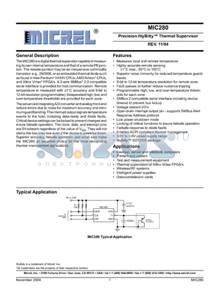 MIC280 datasheet - Precision IttyBitty Thermal Supervisor