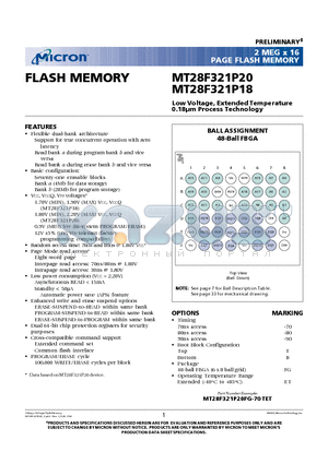 MT28F321P18 datasheet - FLASH MEMORY